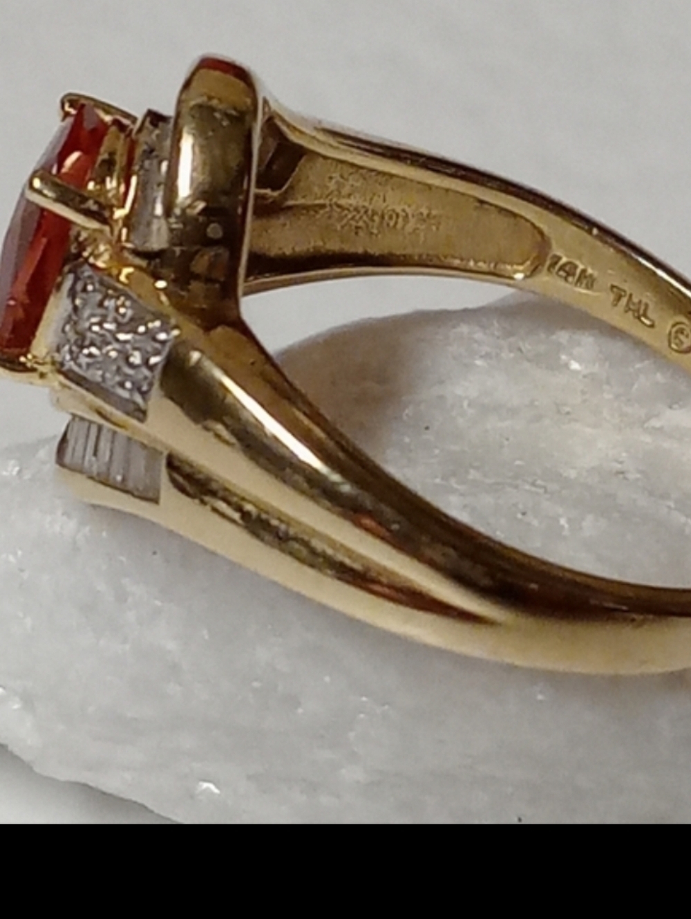 14KT Red Andesine Labradorite and Diamond Ring - Picture 6 of 6